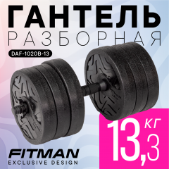 Гантель разборная FITMAN DAF-1020B 13.3 кг, диски пластик, гриф пластик эргономический