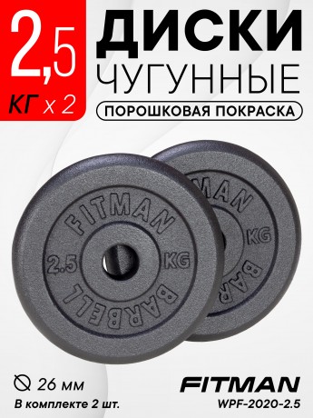 Диск чугунный FITMAN WPF-2020 2.5KG, d26 мм, комплект 2 шт