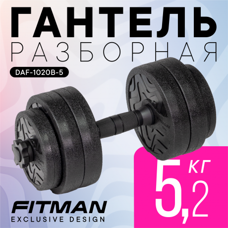 Гантель разборная FITMAN DAF-1020B 5.2 кг, диски пластик, гриф пластик эргономический