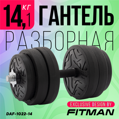 Гантель разборная FITMAN DAF-1022 14.1 кг, диски пластик, гриф металл с обрезиненной рукояткой