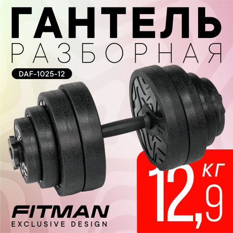 Гантель разборная FITMAN DAF-1025 12.9 кг, диски пластик, гриф пластик эргономический (усиленный)