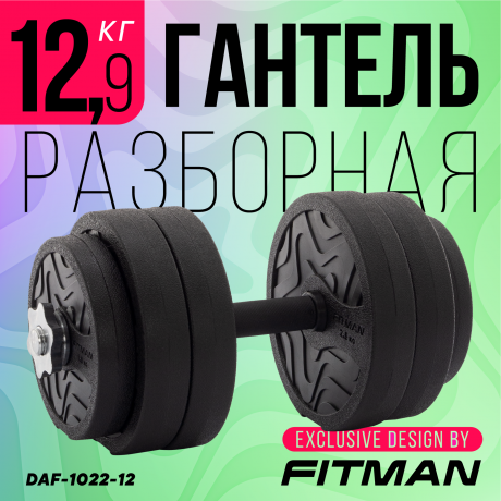 Гантель разборная FITMAN DAF-1022 12.9 кг, диски пластик, гриф металл с обрезиненной рукояткой