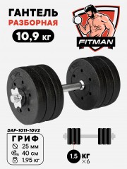 Гантель разборная FITMAN DAF-1011 10.9 кг (V2), диски пластик, гриф металл (замки металл)