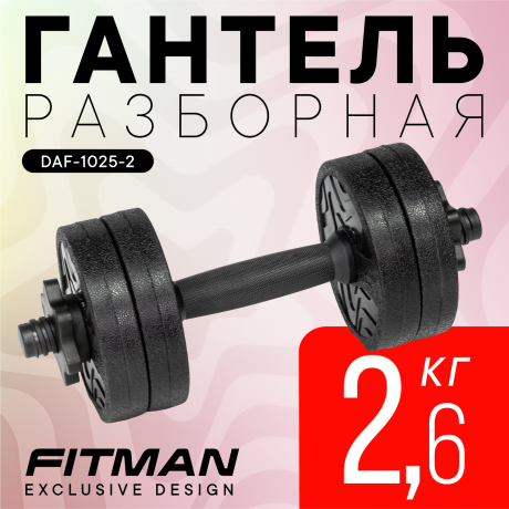 Гантель разборная FITMAN DAF-1025 2.6 кг, диски пластик, гриф пластик эргономический (усиленный)