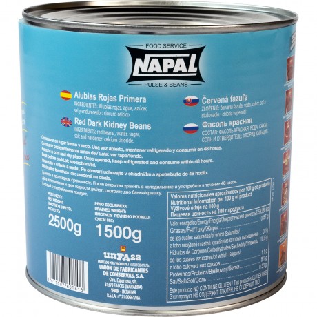Фасоль NAPAL Кидни темно-красная в собственном соку (Red dark kidney beans), ж/б, 2.5 кг
