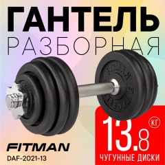 Гантель разборная чугунная FITMAN DAF-2021 13.8 кг, гриф металлический, замки гайка Вейдера