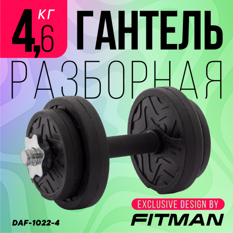 Гантель разборная FITMAN DAF-1022 4.6 кг, диски пластик, гриф металл с обрезиненной рукояткой