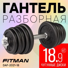 Гантель разборная чугунная FITMAN DAF-2021 18.9 кг, гриф металлический, замки гайка Вейдера