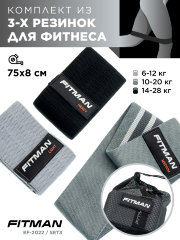 Комплект тканевых эспандеров для бёдер FITMAN EF-2022-SET3, 3в1, Петли 76 см