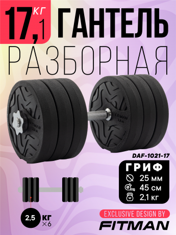 Гантель разборная FITMAN DAF-1021 17.1 кг, диски пластик, замок гайка Вейдера