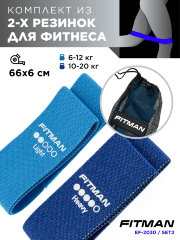 Комплект тканевых эспандеров для бёдер FITMAN EF-2030-SET2, 2в1, Петли 66*6 см