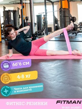 Тканевый эспандер FITMAN EF-2031-P, X-LIGHT, петля 66*6 см, розовый