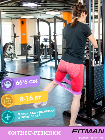 Тканевый эспандер FITMAN EF-2031-F, MEDIUM, петля 66*6 см., фуксия
