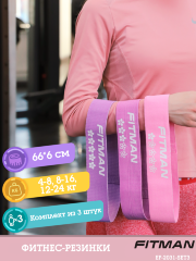 Комплект тканевых эспандеров FITMAN EF-2031-SET3, 3в1, Петли 66*6 см
