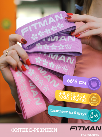 Комплект тканевых эспандеров FITMAN EF-2031-SET5, 5в1, Петли 66*6 см