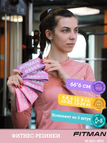Комплект тканевых эспандеров FITMAN EF-2031-SET5, 5в1, Петли 66*6 см
