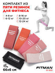 Комплект тканевых эспандеров FITMAN EF-2033, 5в1, Петли 66*6 см